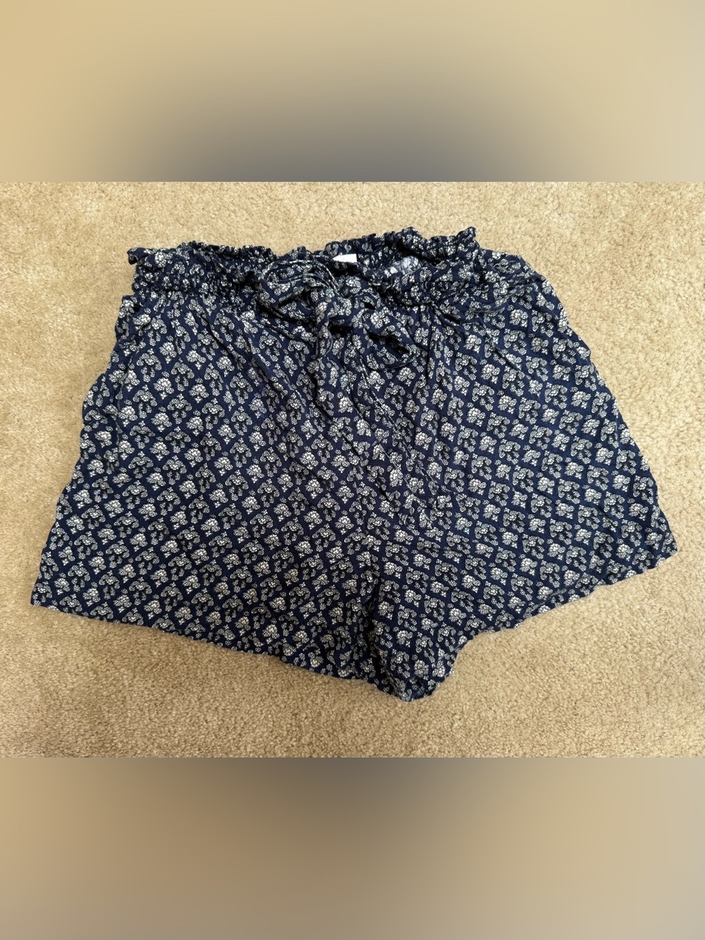 Hollister Navy Blue Floral Print Paperbag Waist Shorts